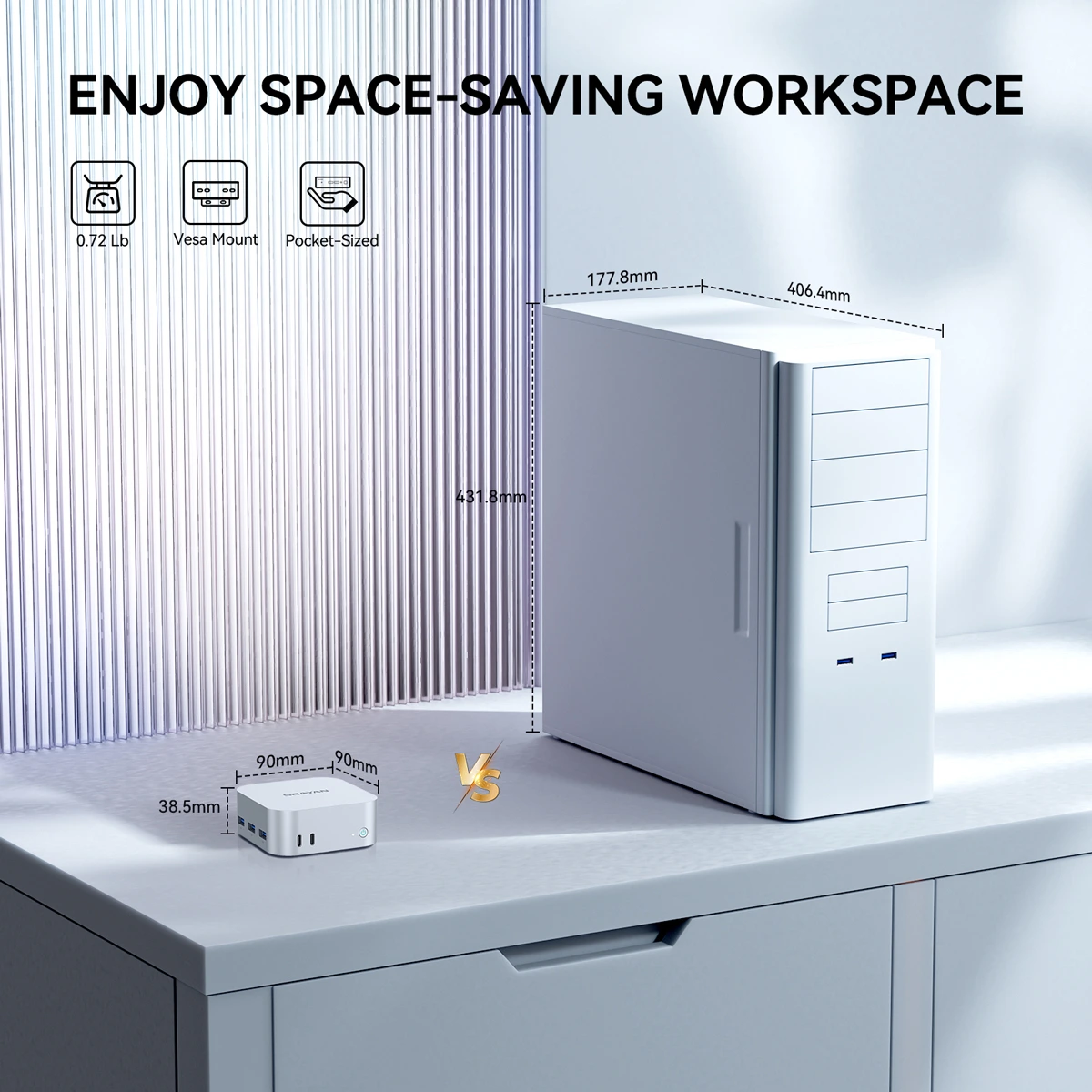 Soayan N5 Mini PC – Intel N150, DDR5, 12GB RAM/512GB SSD, Win11 Pro, Dual LAN & Type-C, Compact Office PC