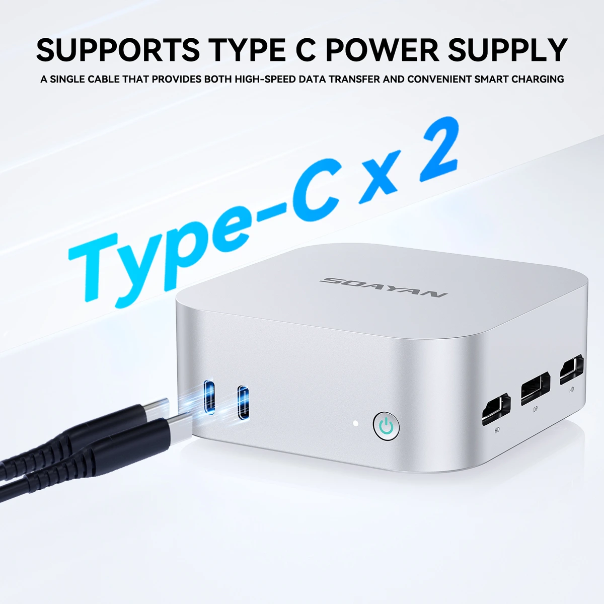 Soayan N5 Mini PC – Intel N150, DDR5, 12GB RAM/512GB SSD, Win11 Pro, Dual LAN & Type-C, Compact Office PC