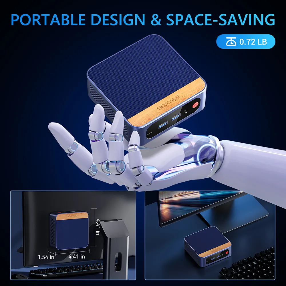 Soayan N1 Mini PC – Intel N150, 16GB DDR4, 512GB SSD, Win11 Pro/Linux, Dual LAN & Type-C, Compact PC