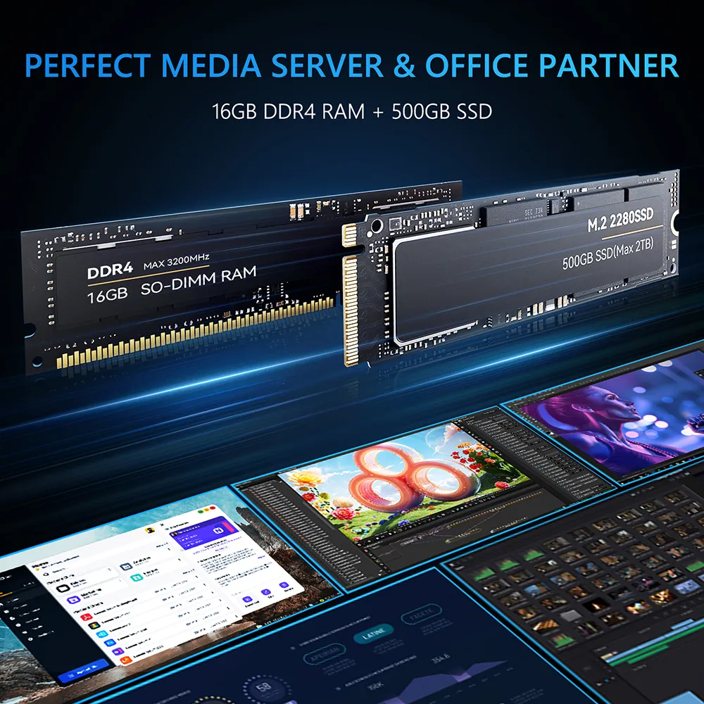 Soayan N1 Mini PC – Intel N150, 16GB DDR4, 512GB SSD, Win11 Pro/Linux, Dual LAN & Type-C, Compact PC