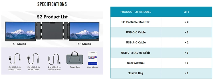 14″ Portable Laptop Screen Extender | Full HD IPS | USB Display