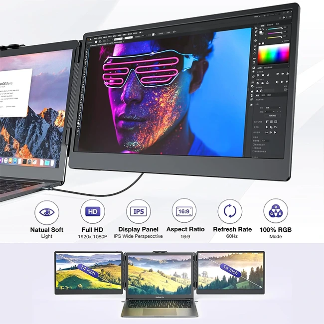 14″ Portable Laptop Screen Extender | Full HD IPS | USB Display