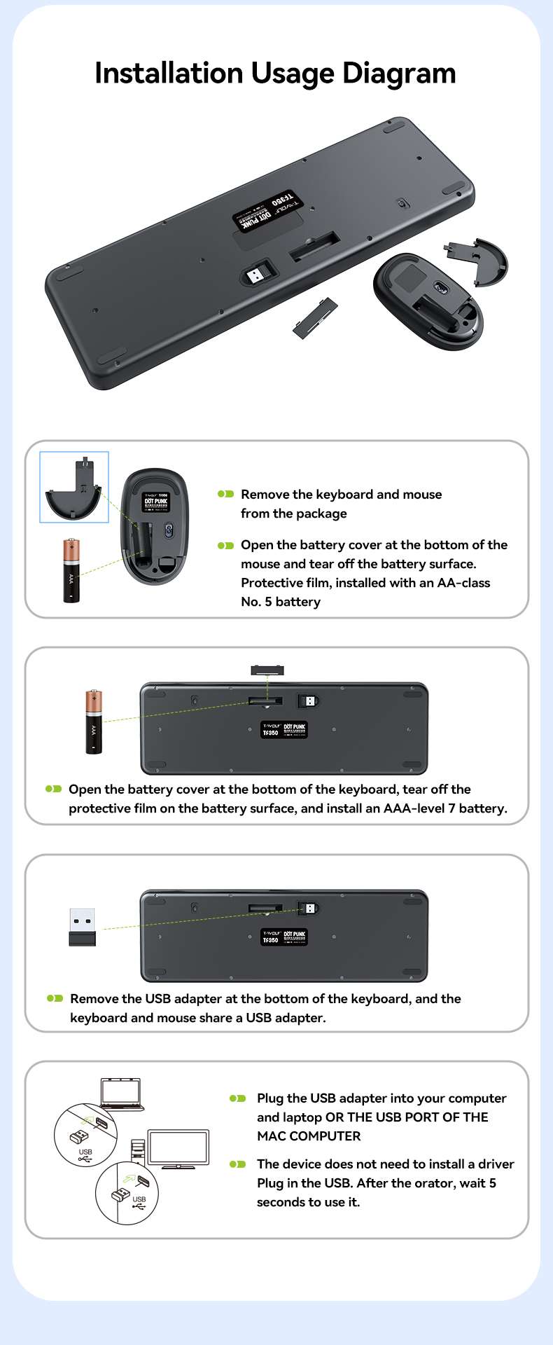 T-WOLF TF350 Wireless Keyboard & Mouse Combo