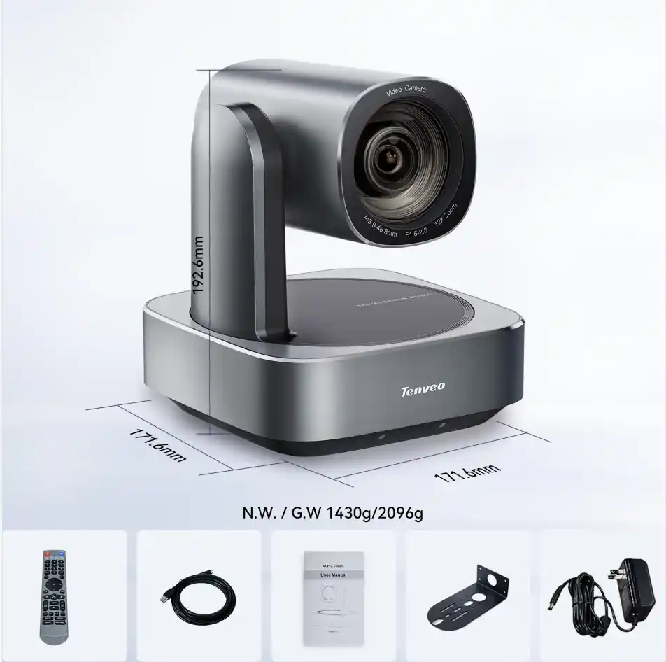 TENVEO 4K PTZ Camera VL12U-4K / VL20U-4K – 12X/20X Optical Zoom, AI Tracking, HDMI, USB 3.0 & PoE